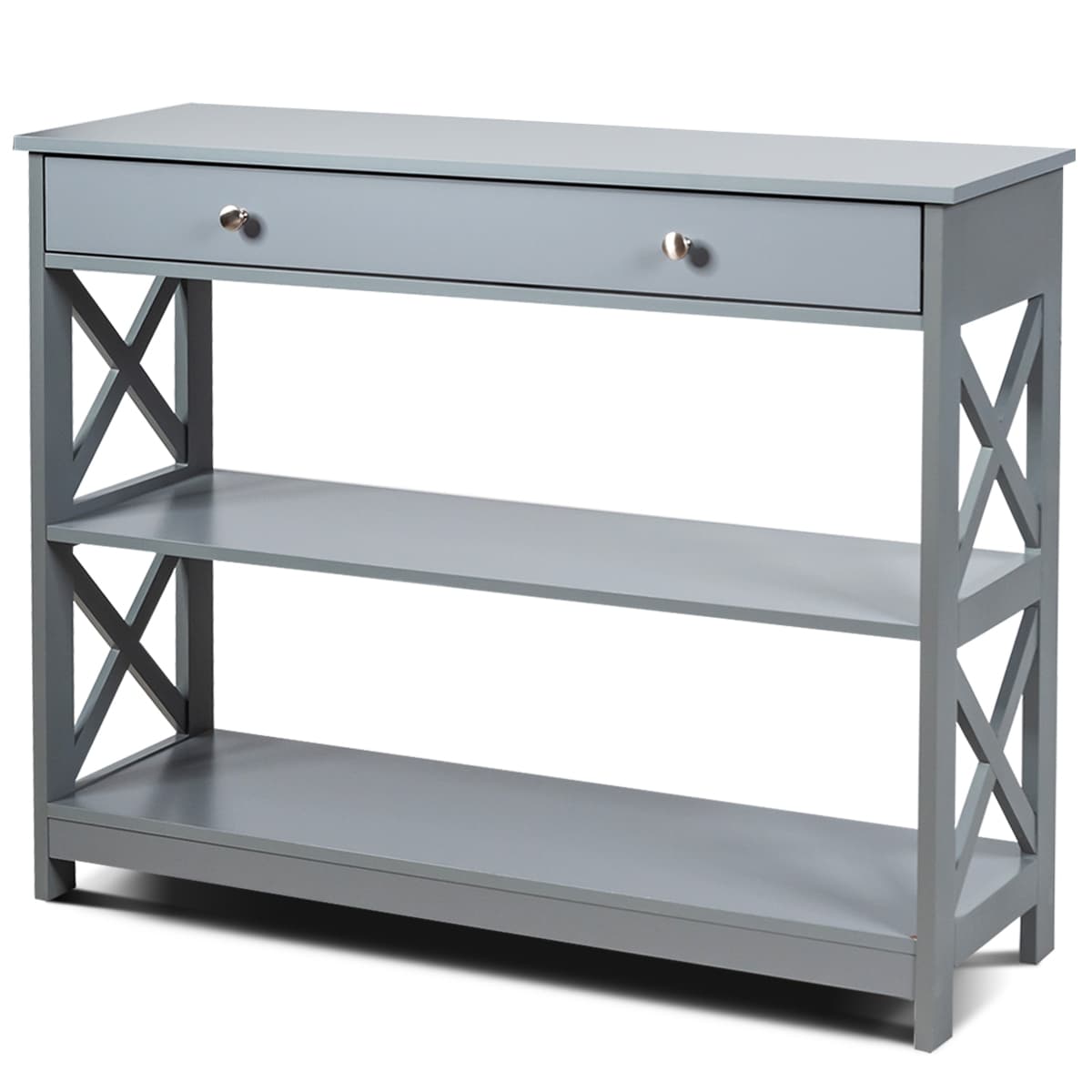 Table de Console Table d’entrée avec 1 tiroir et 2 étagères de rangement 99,8 x 29,8 x 80,2 CM Gris