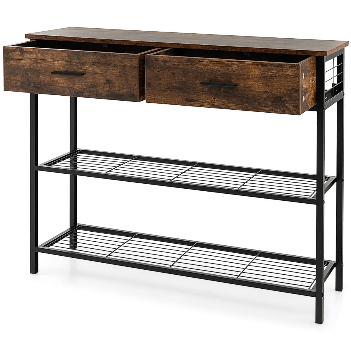 Table Console à 2 niveaux 2 Tiroirs 100 x 30 x 81,5 CM Style Industriel Cadre en Métal Meuble d' Ent