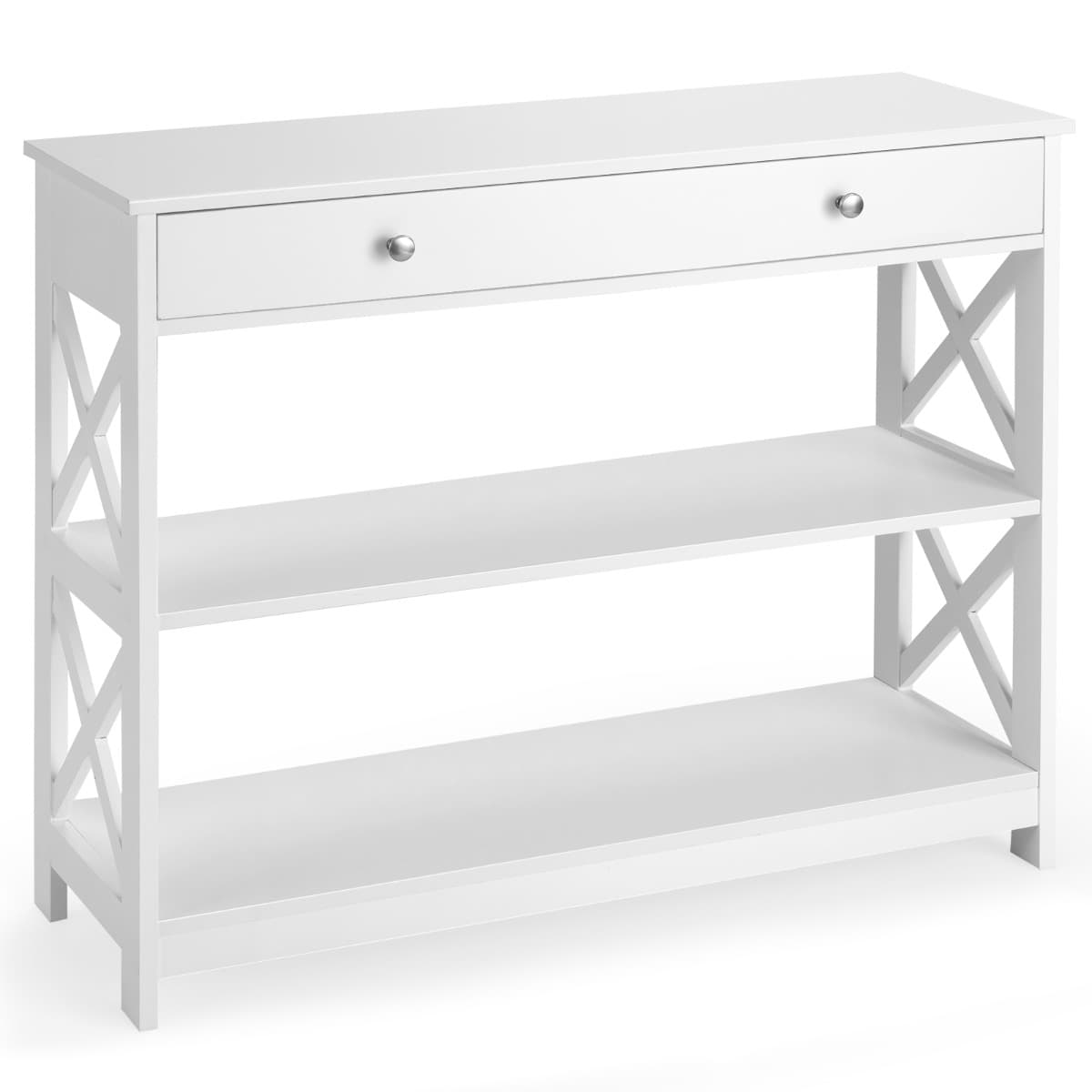 Table de Console Table d’Entrée avec 1 Tiroir et 2 Etagères de Rangement pour Couloir Salon100 x 30